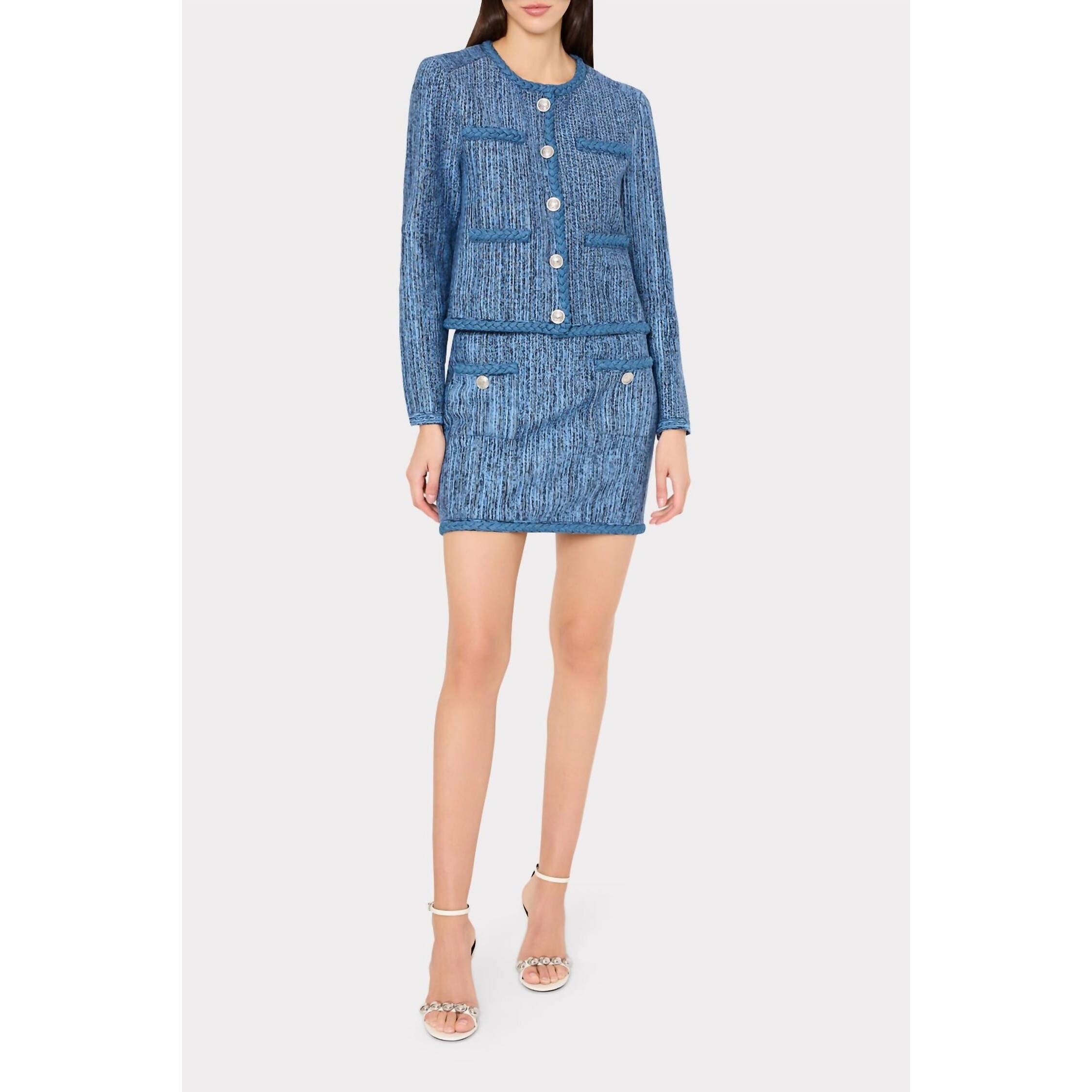 New Milly Soleil Pinstripe Knit Mini Skirt In Blue Multi